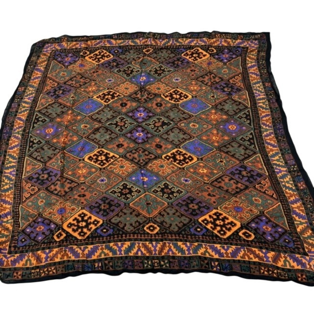 Boho‎ Vintage 90s Tribal Kilim Diamond Geometric Multicolor Square Scarf 31in